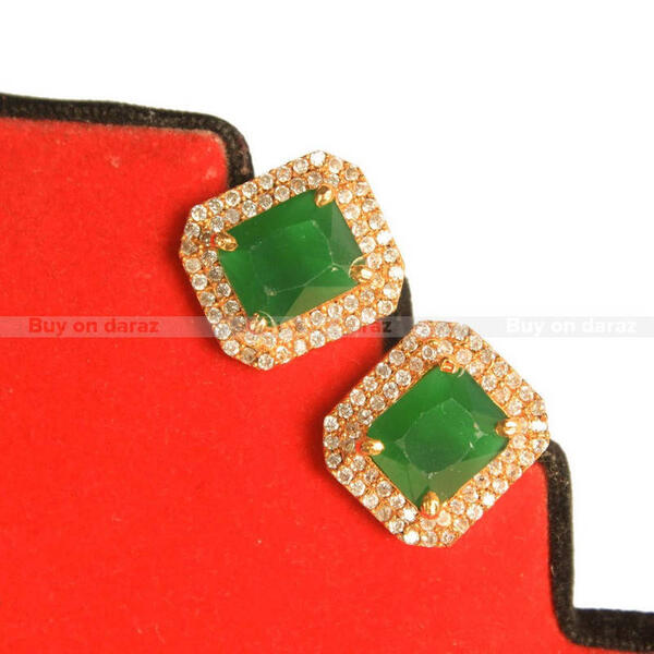 Green/ White Garkan Embedded Earring For Women