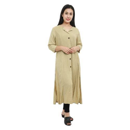 Grey Cotton Black Print Front Button Cut Designed Kurti For Women