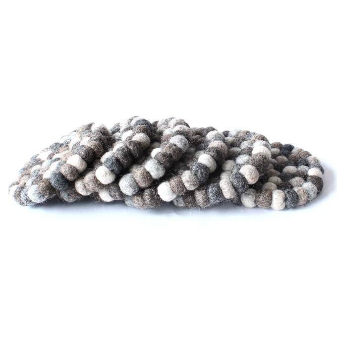 Grey Felt Round Coaster Set - 6 Pieces