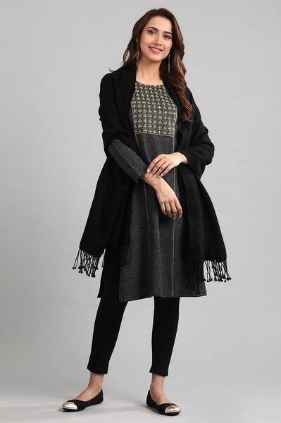 Grey Round Neck Winter Kurta For Women