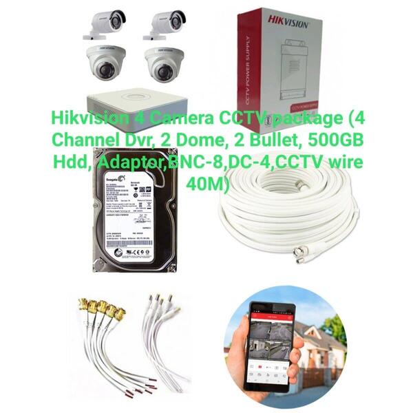 Hikvision 4 Channel HD CCTV Package with DVR,500 GB Seagate Hard Disk