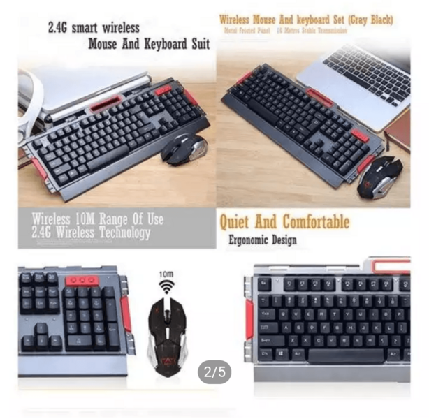 Hk50 2.4 Ghz Wireless Multimedia Ergonomic Usb Gaming Keyboard+ 2.4 Ghz Wireless 6 Buttons 2400 Dpi Optical Gaming Mouse