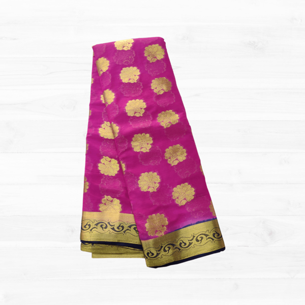 Hot Pink Silk Golden Border Saree With Blouse