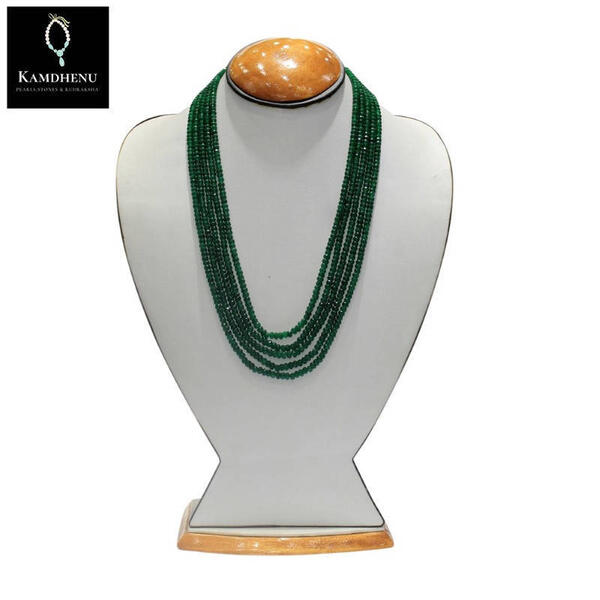 Kamdhenu Green Semi-Precious Emerald Button Shape 5 Lines Necklace For Women