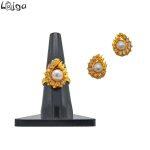 Lajga Pearl Drop Ad(American Diamond) Finger Ring With Earring Set For Women