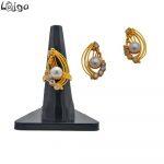 Lajga Pearl Eye Ad(American Diamond) Finger Ring With Earring Set For Women