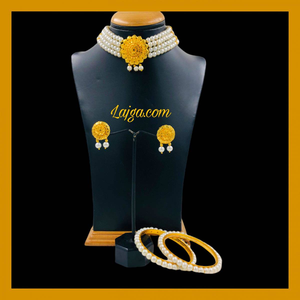 Lajga Pearl/Goldplated Choker Necklace Set For Women
