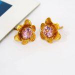 Light Purple Flower Designed Rhinestone Stud Earrings For Women