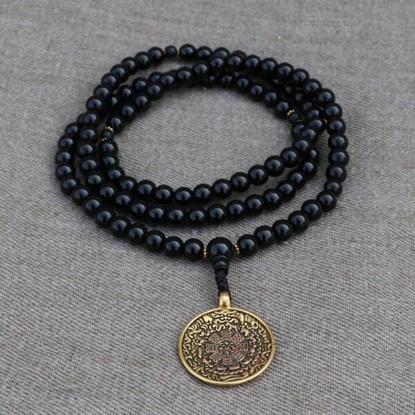 Mandala Black Onyx Stone Mala, Crystal, Gem Stone