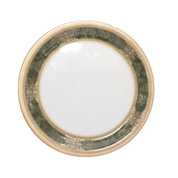 Melamine Golden/Green Flower Designed Round Plate - 11 Inches