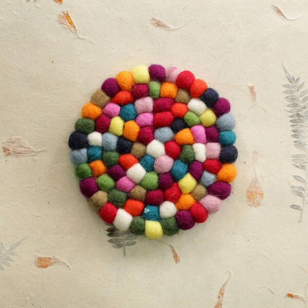 Multi Solid Circle Design Felt Tea Coaster : Set Of 5- 10*10 cm