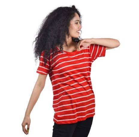 Multicolor Red Ton Casual Printed T-Shirt For Women