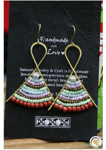 Multicolor seed cone fill earring.