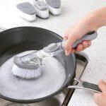 Multifunctional Cleaning Dishwashing Brush with Long Handle Automatic Liquid Filling Sponge Brush Head