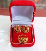 Nabratna Stone Embellished Earrings With Adjustable Ring