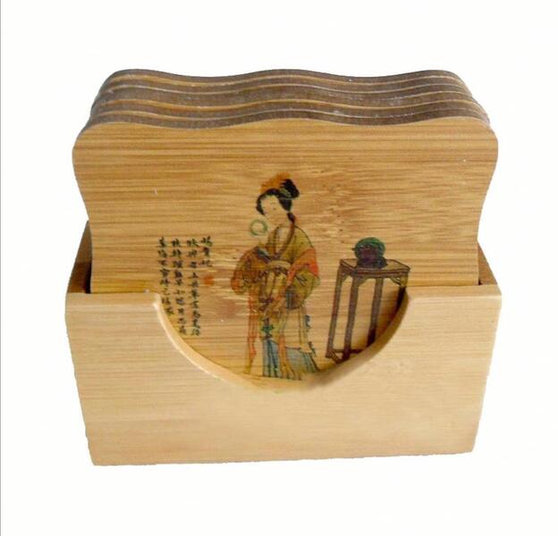 Natural Bamboo 6 Pcs Coaster With Holder