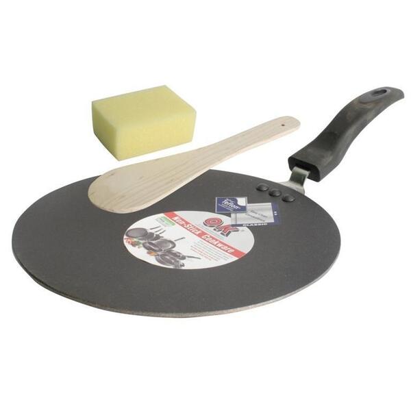 OK Black Non Stick Hard Anodized Concave Tawa With Free Spatula And Scrubber - Large