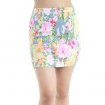 Pale Blue Spandex Mix Flower Print Mini Skirt For Women