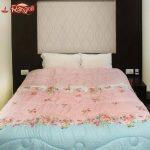 Peach/Blue 100% Cotton Printed Double Bed Quilt
