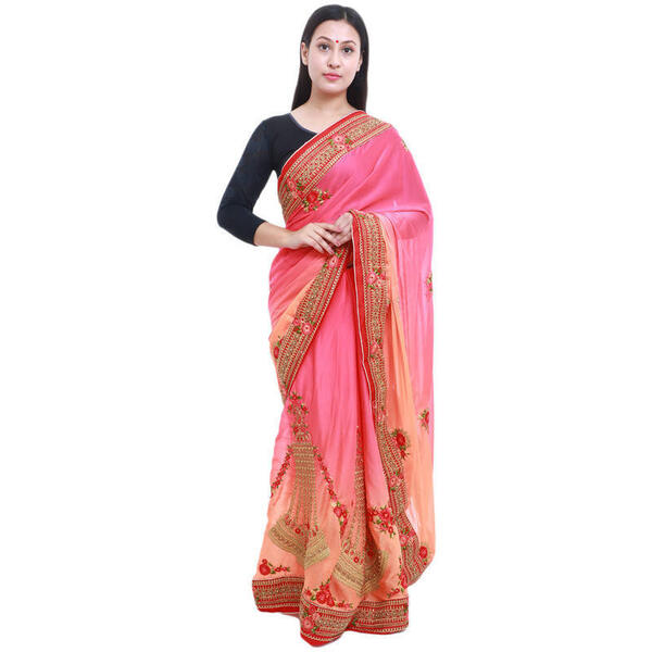 Pink Abstract Design Georgette Saree For Women