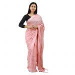 Pink Silk Floral Embroidred Silver Border Design Saree For Women