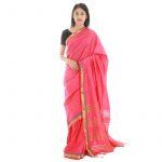 Pink Silk Zari Border Print Saree For Women