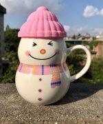 SnowMan Shaped Ceramic Mug With Rubber Lid
