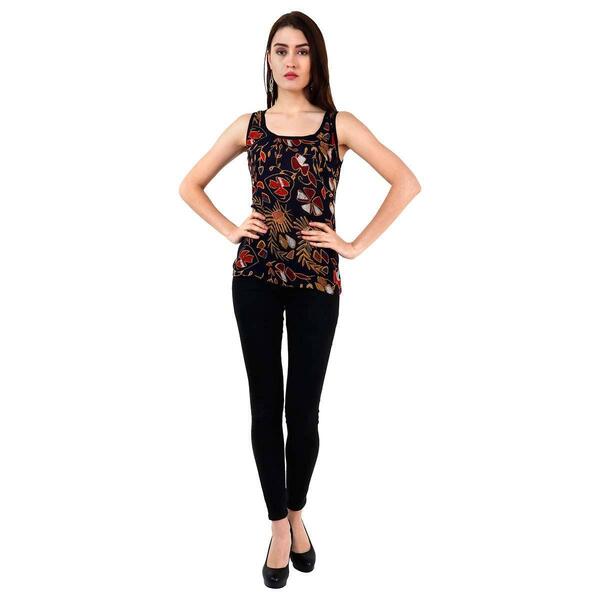 Pkshee Navy Printed Rayon Crepe Top For Women