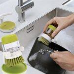Plastic Palm Scrub Soap Dispensing Washing-Up Brush, Soap Dispensing with Storage Stand