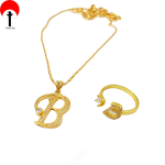Pure Gold Plated Chain With Letter B Design White Stones Embedded Locket And Free Size Ring For Women(Panchadhatu)
