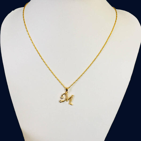 Pure Gold Plated Chain With M Shaped Locket For Women