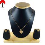 Pure Gold Plated White Stone Embedded Heart Shape Jewellery Set With 2 Earrings And 1 Necklace For Women