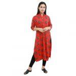 Red Cottom Animal Print  front Button Designed Kurti For Women