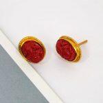 Red Ganesh Designed Stud Earrings For Women