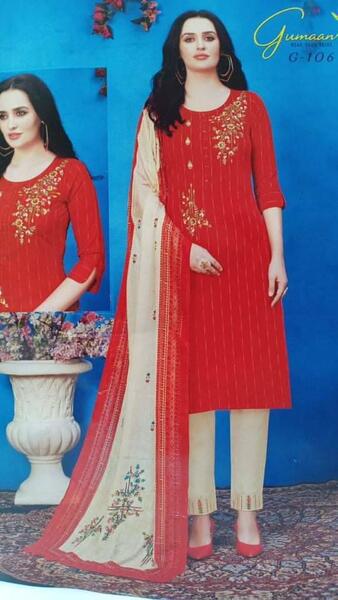Red Kurti Pant And Shawl Set For Women