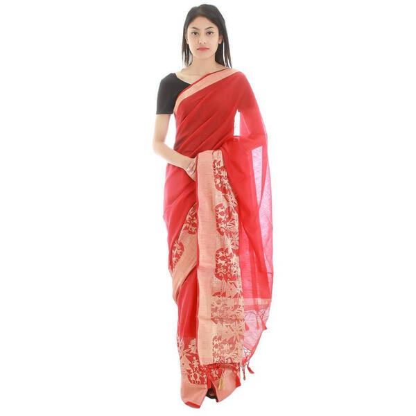 Red Silk Abstract Border Saree For Women