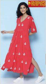 Red Umbrella A line Kurta For Women by Kapas