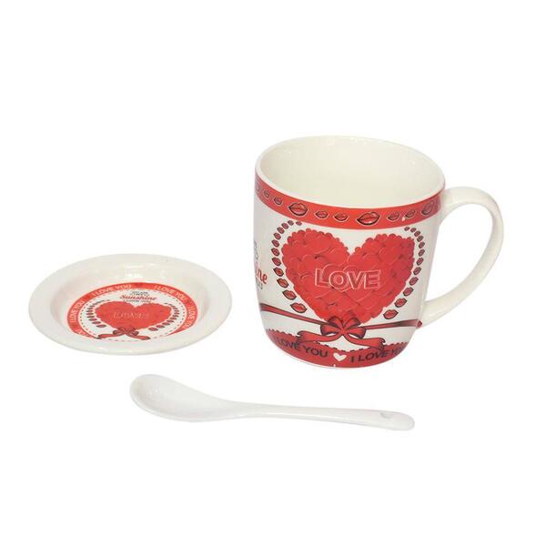 Love Printed Mug With Saucer & Spoon