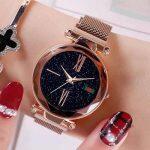 Rose Gold Colour Magnetic Round Watch For Women