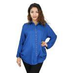 Royal Blue Solid Long Sleeved Shirt For Women