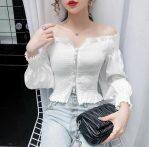 Shiny Zipper Off Shoulder Top Long Sleeve Square Neck Sexy Designer T-Shirts For Women
