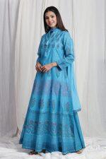 SHRIVA Collection Blue Kurtha Gown With Shawl For Ladies