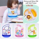Silicone Waterproof Baby Bibs for Girls and Boy Cartoon Bib for Babies and Toddlers BPA Free Feeding and Weanings - 2Pcs