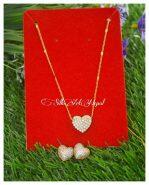 Silk Art Stone Heart Locket Pendant Set For Women with Chain And Julie Earrings - Premium Gold Plated
