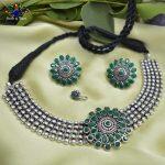Silver Oxidized Afghani Style Choker Necklace Set by Jewels of Nepal