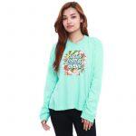 Skyblue Fancy Phrase Printed Full Sleeve Round Neck T-shirt For Women