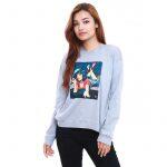 Skyblue Fancy Printed Full Sleeve Round Neck T-shirt For Women