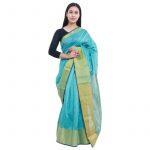 Skyblue Solid Design Silk Saree For Women