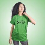 Smile Printed Grass Green T-Shirt For Women