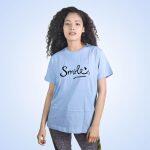 Smile Printed Light Blue T-Shirt For Women